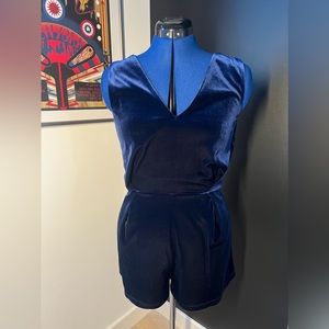 Topshop Blue Velvet Lace Romper